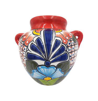 Mexican Talavera Cubanito Wall Planter Pot, Hand Painted Traditional Maceta de Pared for Home & Garden Décor - Red Trim